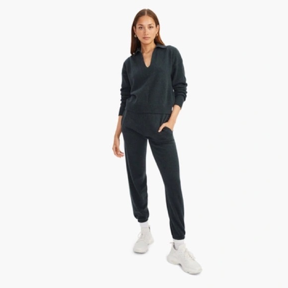 Naadam Cashmere Open Neck Polo Forest Green / XS - Picture 2 of 9